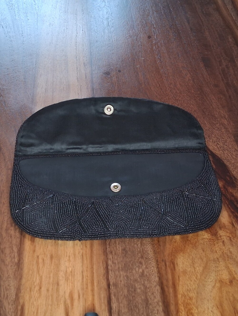 VTG 1980s to Early 2000s Black Beaded Envelope Clutch Evening Bag Fan Pattern - Picture 3 of 4